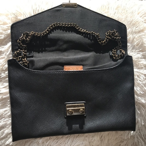 J.CREW LOCK ENVELOPE CLUTCH WITH CHAIN STRAP - BLACK NEW - Picture 4 of 6
